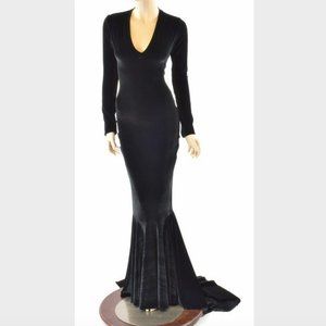 Black Velvet Morticia V-Neck Gown